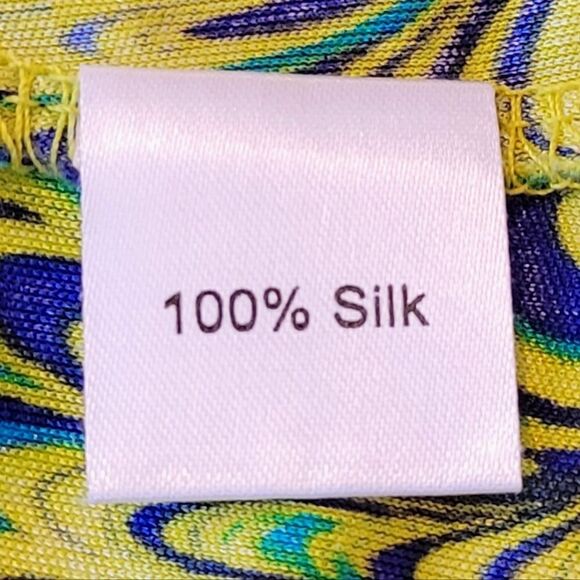 Austin Reed London New York Green Swirl Pattern Bateau Neck 100% Silk Blouse L - Picture 7 of 8